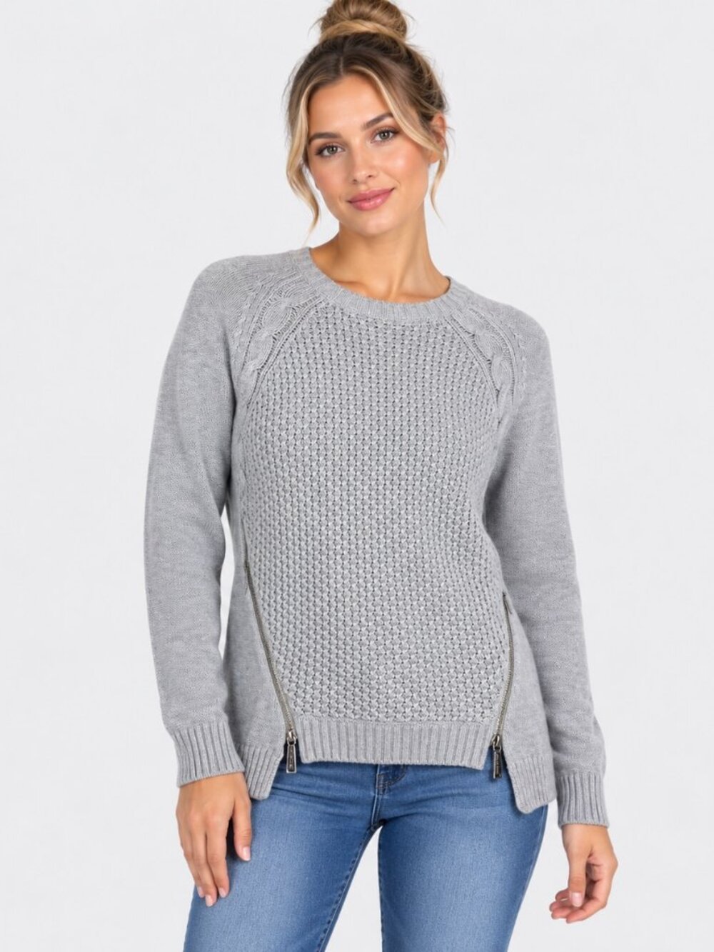 Michael Kors Gray Cable-Knit Zip-Detail Sweater — Size Small Brand: Michael Kors